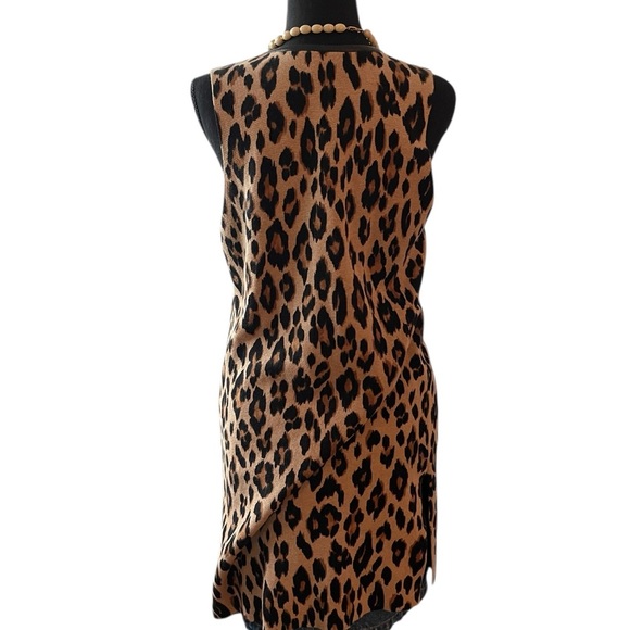 Chico’s Faux Leather Trim Longline Cardigan Vest Size 1 100% Cotton Animal Print - Picture 3 of 8